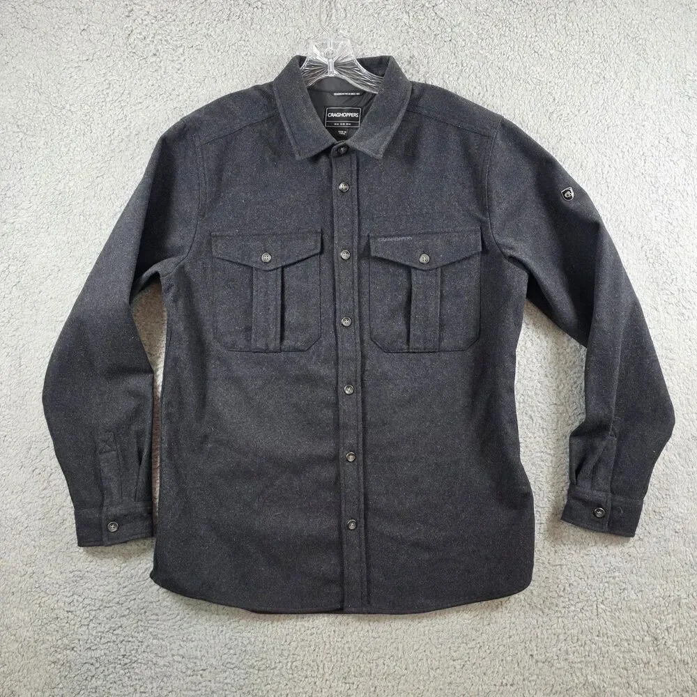 Craghoppers Fleece Jacket Men's Gray Shacket Pockets Shirt Size Medium